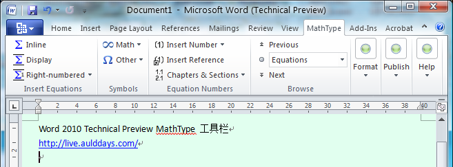 Word 2010 MathType 工具栏